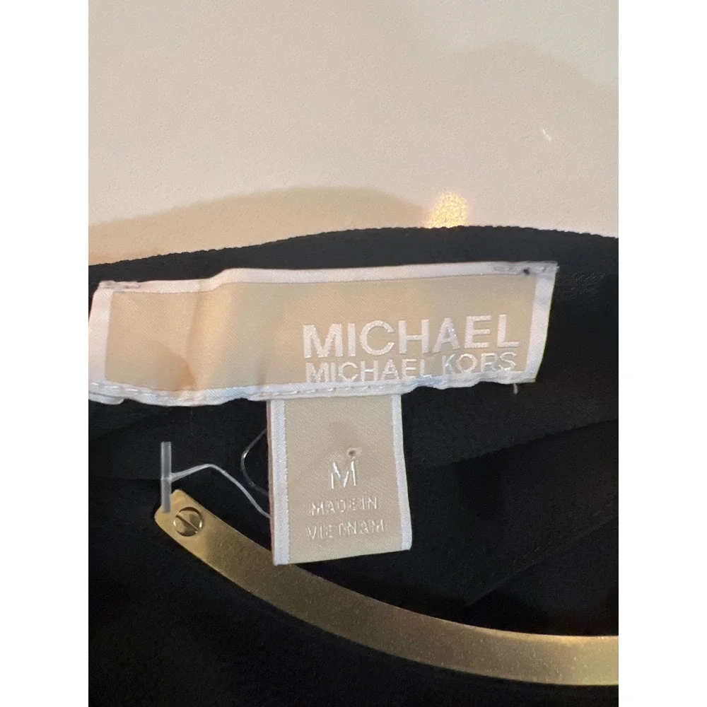 Michael Kors Black Cold Shoulder Ruffle Blouse Gold Bar Neck‎ ladies Medium
